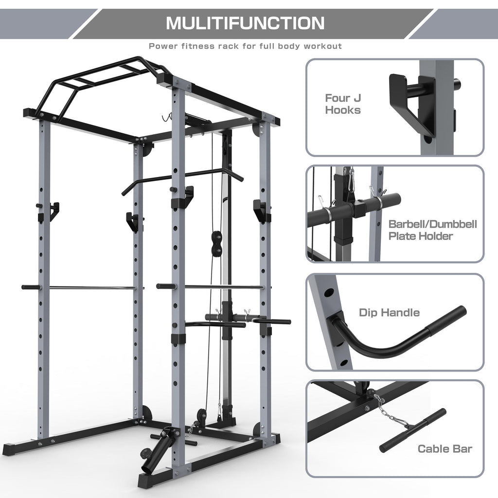KJB 1200lbs Capacity Multi-Function Adjustable Power Cawith Lat Pull Down, Olympic Squat CaPower Rack, 360 Degree Landmine, T bar, and dip bar