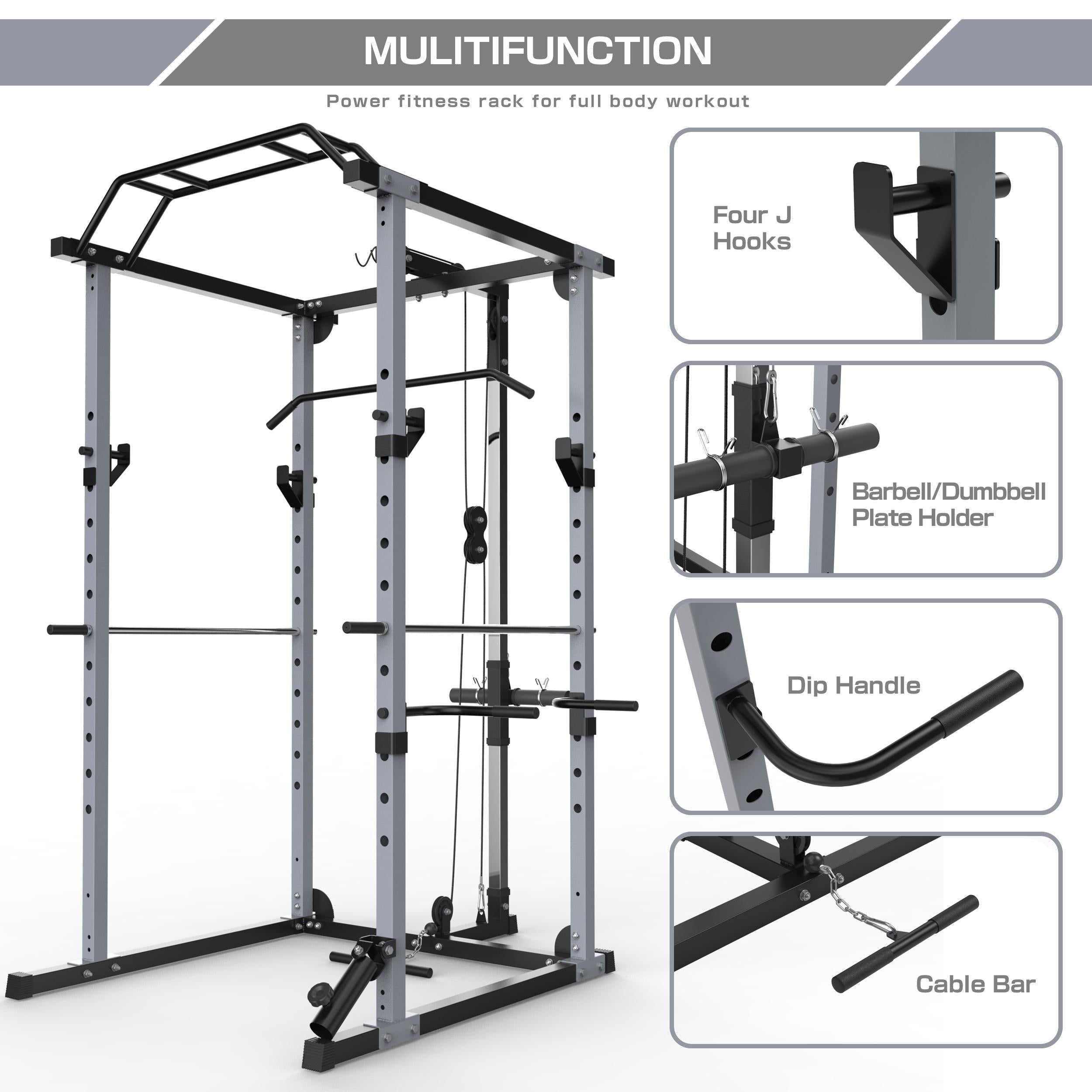 KJB 1200lbs Capacity Multi-Function Adjustable Power Cawith Lat Pull Down, Olympic Squat CaPower Rack, 360 Degree Landmine, T bar, and dip bar