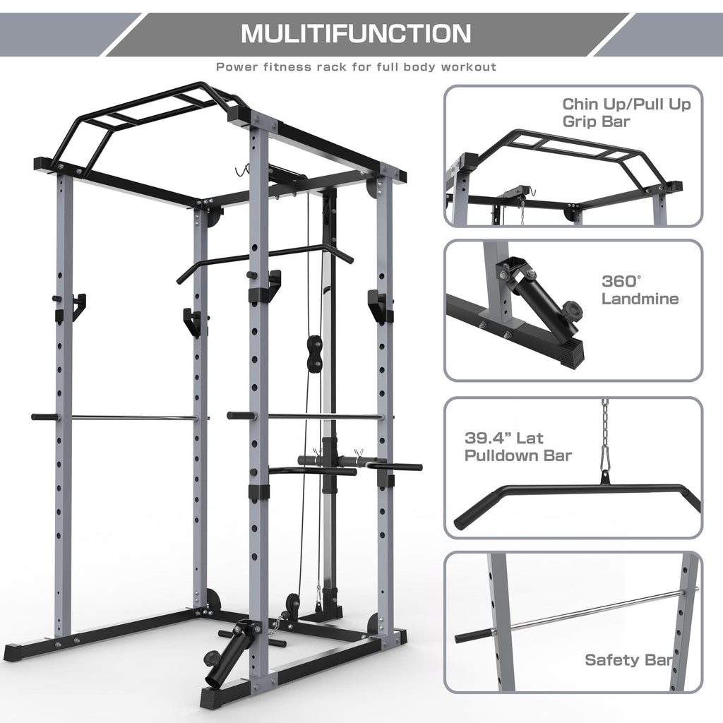 KJB 1200lbs Capacity Multi-Function Adjustable Power Cawith Lat Pull Down, Olympic Squat CaPower Rack, 360 Degree Landmine, T bar, and dip bar