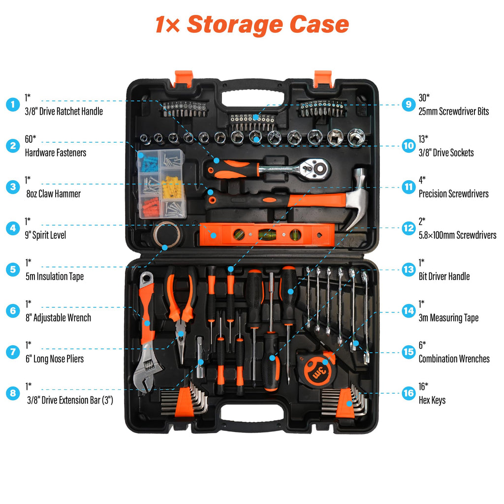 Home Repair Tool Kit 141 Piece Basic Tool Set for Men Car Mechanic | Tool Set for Home Dorm Screwdriver & Socket Set with StoraTool Box Hand Tool Kit for Auto Repair