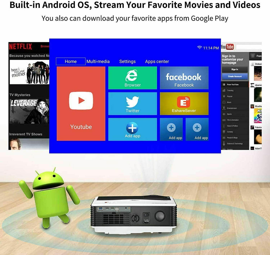 8000lms android projector wifi 1080p movie full hd wireless backyard hdmi usb tv