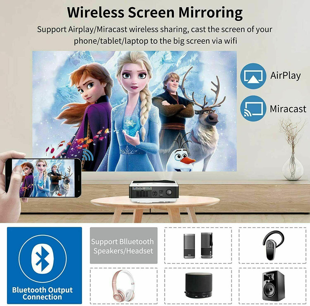 8000lms android projector wifi 1080p movie full hd wireless backyard hdmi usb tv