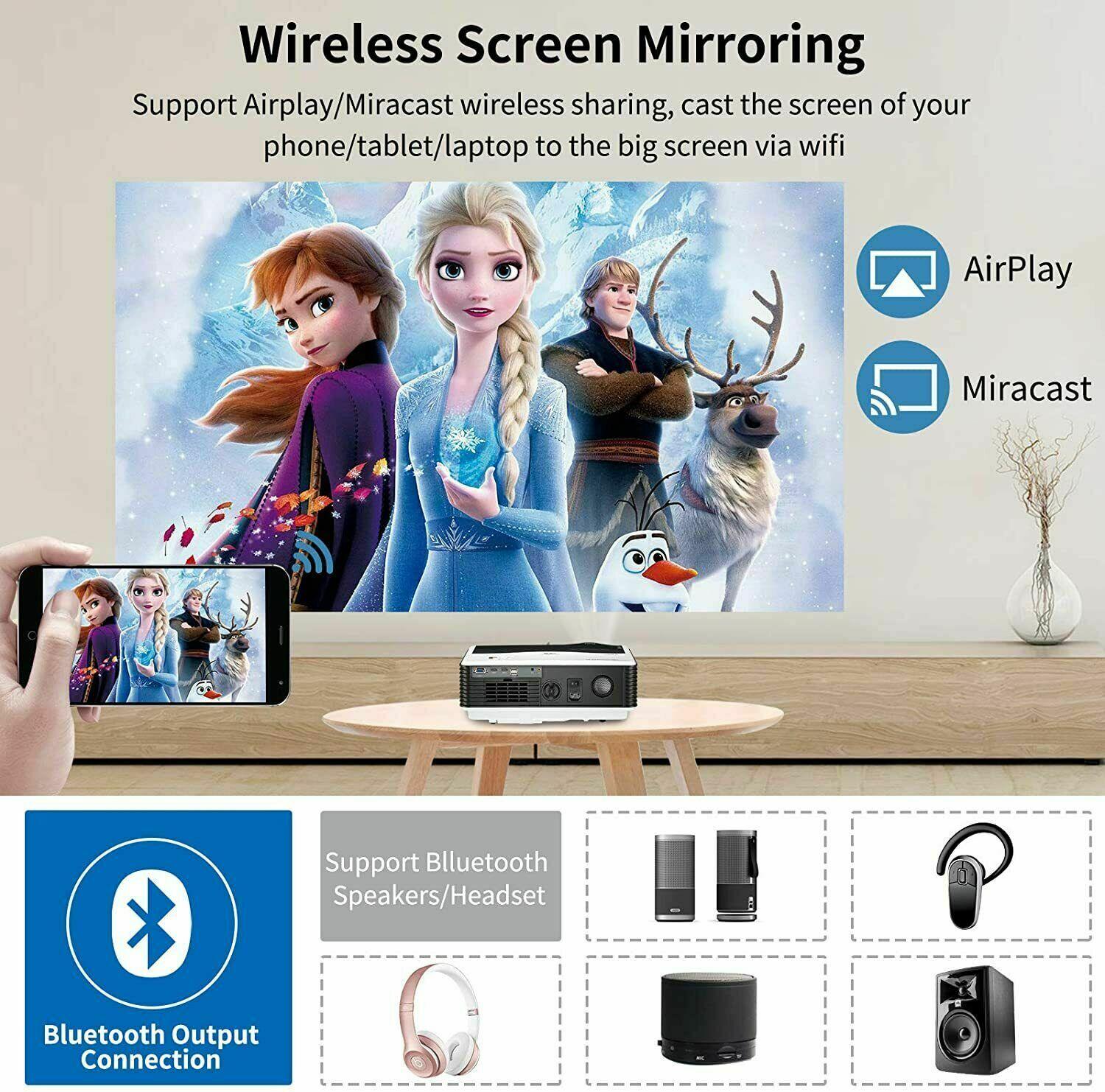 8000lms android projector wifi 1080p movie full hd wireless backyard hdmi usb tv