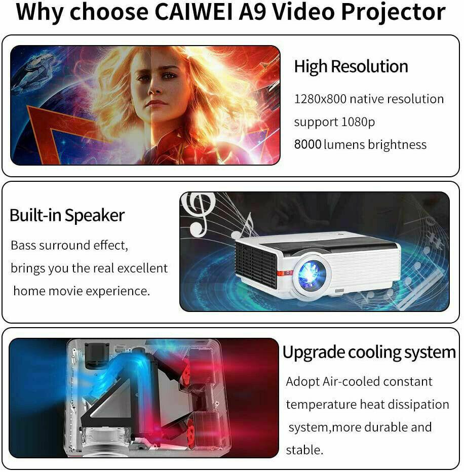 8000lms android projector wifi 1080p movie full hd wireless backyard hdmi usb tv