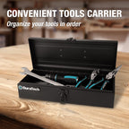 Metal Tool Box, 15" Portable Steel Tool Box with Metal Latch Closure & Plastic Handle, Anti-slip Base, Multi-Purpose Heavy Duty, Black