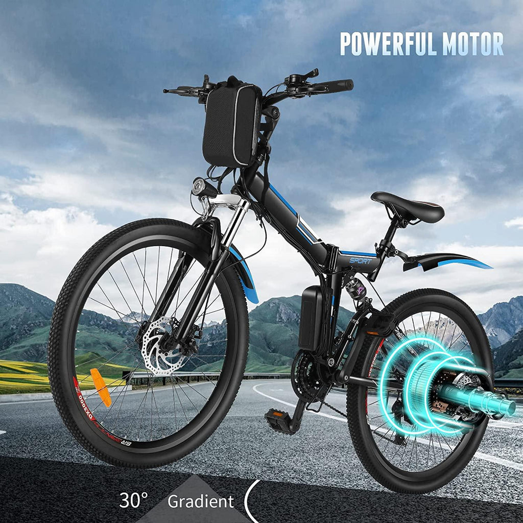 Angotrade 26 inch Electric Bike Folding Mountain E-Bike 21 Speed 36V 8A Lithium Battery Electric Bicycle for Adult