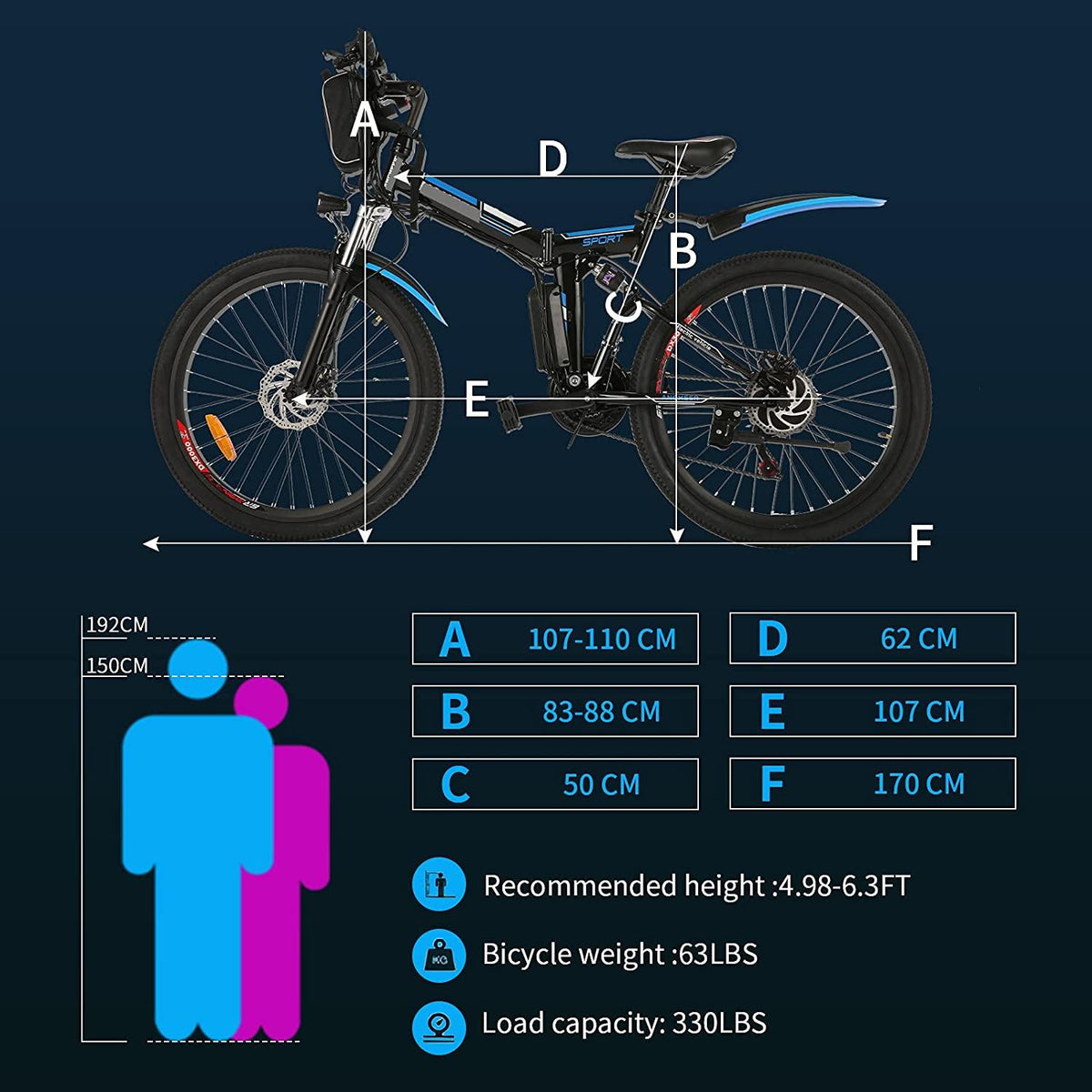 Angotrade 26 inch Electric Bike Folding Mountain E-Bike 21 Speed 36V 8A Lithium Battery Electric Bicycle for Adult