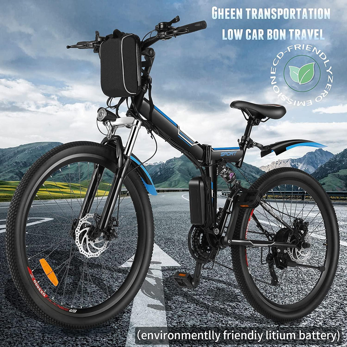 Angotrade 26 inch Electric Bike Folding Mountain E-Bike 21 Speed 36V 8A Lithium Battery Electric Bicycle for Adult