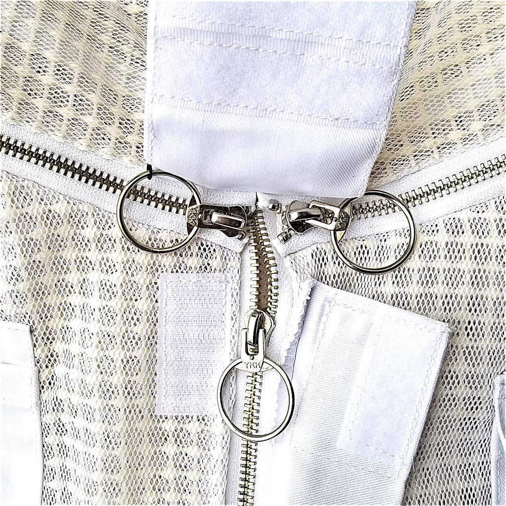pro level triple layer white ventilated beekeeping jacket with easy open veil, removable fencing hood and sting proof breathable cool mesh for beekeeper comfort (5x-large)