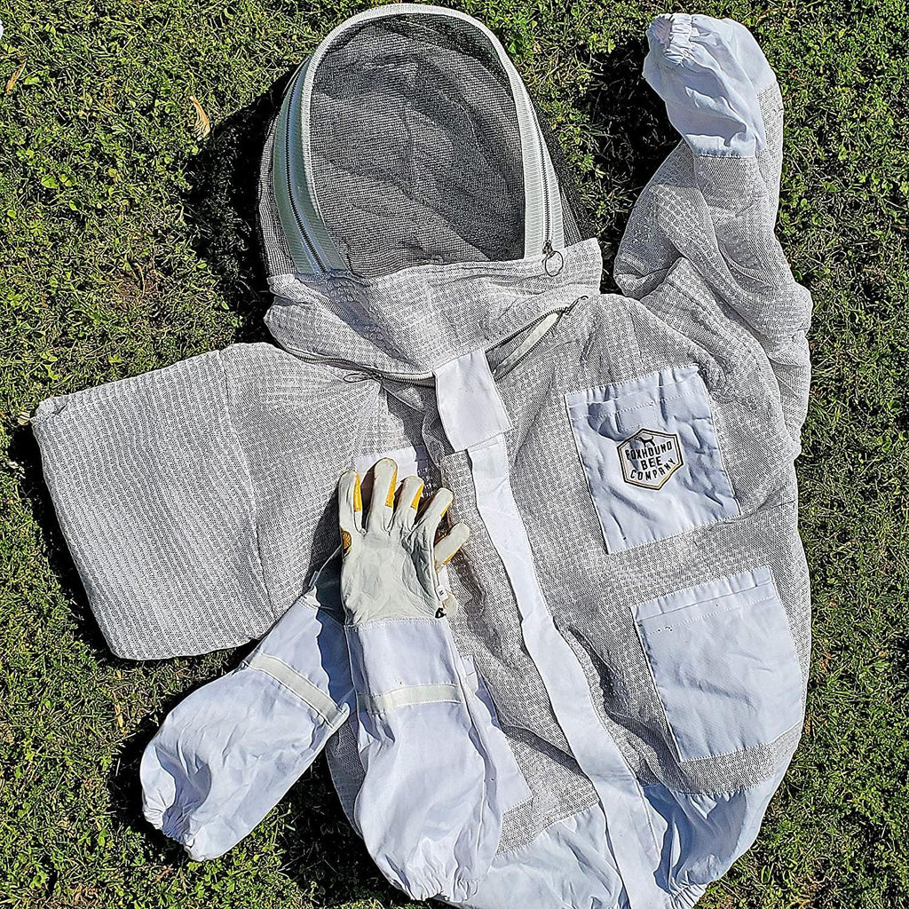 pro level triple layer white ventilated beekeeping jacket with easy open veil, removable fencing hood and sting proof breathable cool mesh for beekeeper comfort (5x-large)