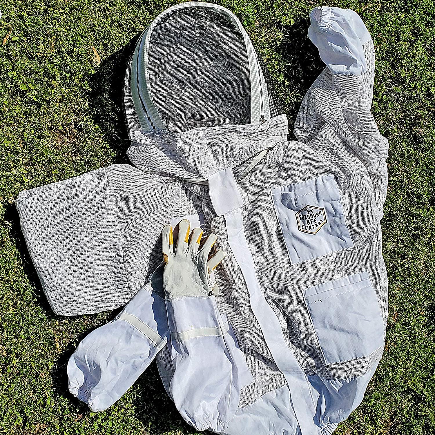pro level triple layer white ventilated beekeeping jacket with easy open veil, removable fencing hood and sting proof breathable cool mesh for beekeeper comfort (5x-large)