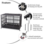 JY QAQA PET Heavy Duty Dog CageStrong Folding Metal Crate Kennel and Playpen for Medium and LarDogs with Double Door, Two Prevent Escape Lock, Tray and Rolling Wheels (36 42 48")