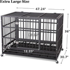 JY QAQA PET Heavy Duty Dog CageStrong Folding Metal Crate Kennel and Playpen for Medium and LarDogs with Double Door, Two Prevent Escape Lock, Tray and Rolling Wheels (36 42 48")