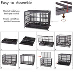 JY QAQA PET Heavy Duty Dog CageStrong Folding Metal Crate Kennel and Playpen for Medium and LarDogs with Double Door, Two Prevent Escape Lock, Tray and Rolling Wheels (36 42 48")