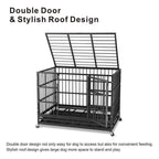 JY QAQA PET Heavy Duty Dog CageStrong Folding Metal Crate Kennel and Playpen for Medium and LarDogs with Double Door, Two Prevent Escape Lock, Tray and Rolling Wheels (36 42 48")