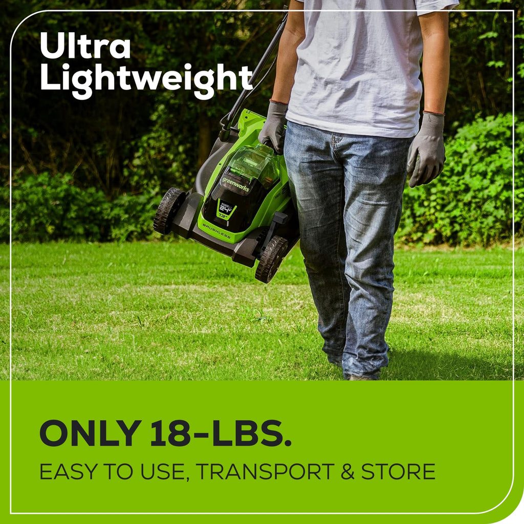 24V 13“ Brushless Cordless Lawn Mower with 4.0Ah Battery &amp; Charger,Maintenance-Push Mower with 2-in-1 Mulch/Bag