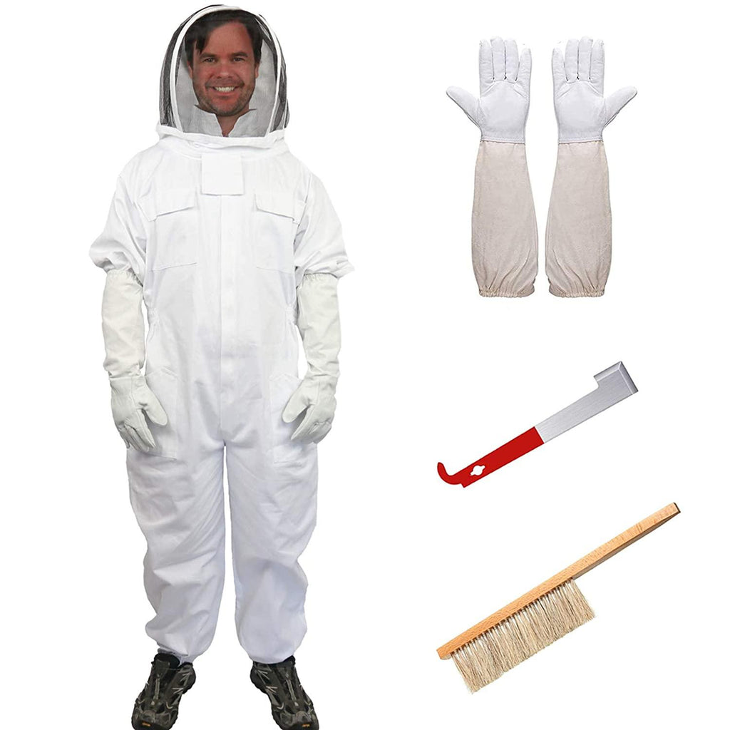 beekeeping suit for women/men,xxl professional beekeeper suit with ventilated veil hood, beekeeper costume for adult bee keepers suit, bee suit with gloves,beehive j hook and beekeeping brush
