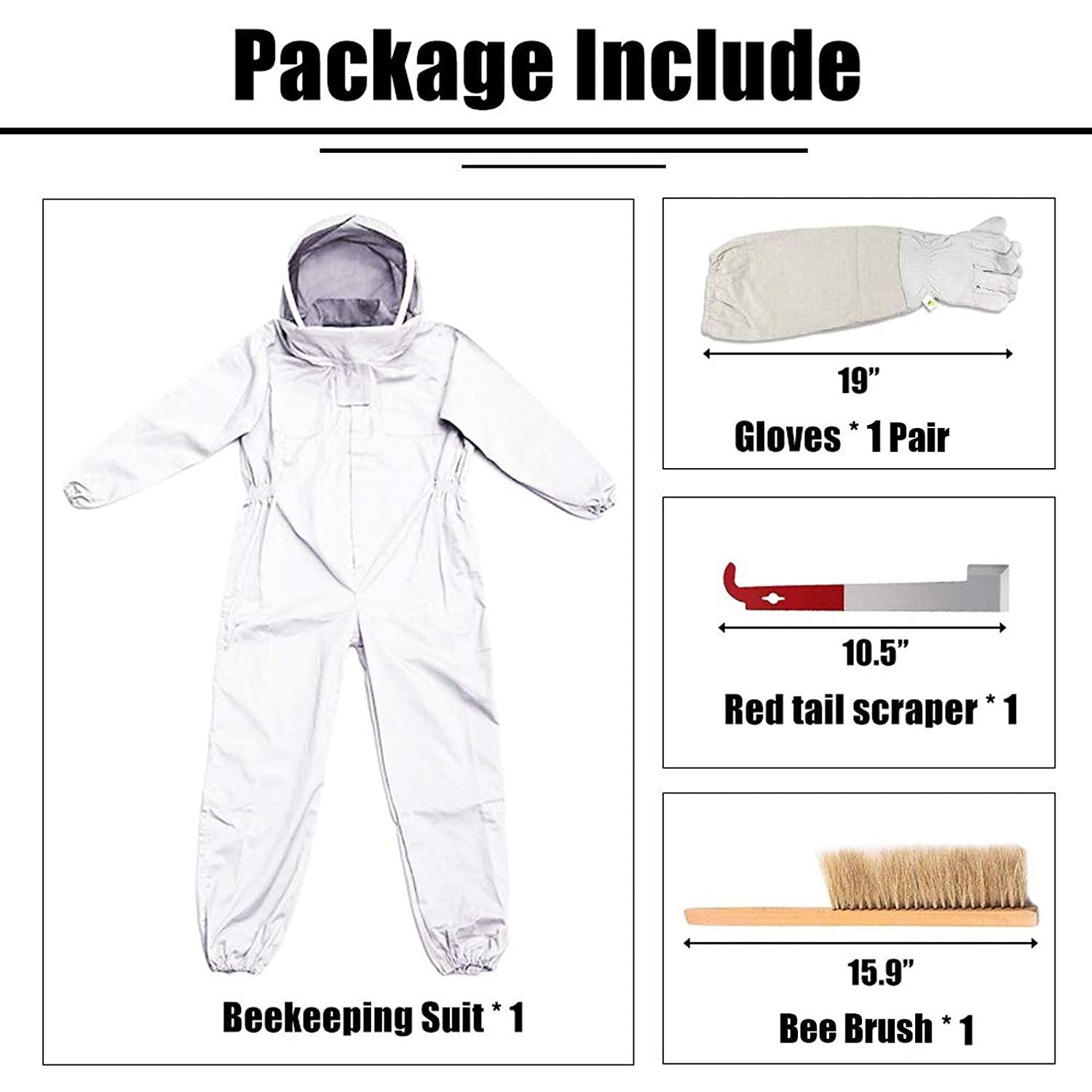 beekeeping suit for women/men,xxl professional beekeeper suit with ventilated veil hood, beekeeper costume for adult bee keepers suit, bee suit with gloves,beehive j hook and beekeeping brush