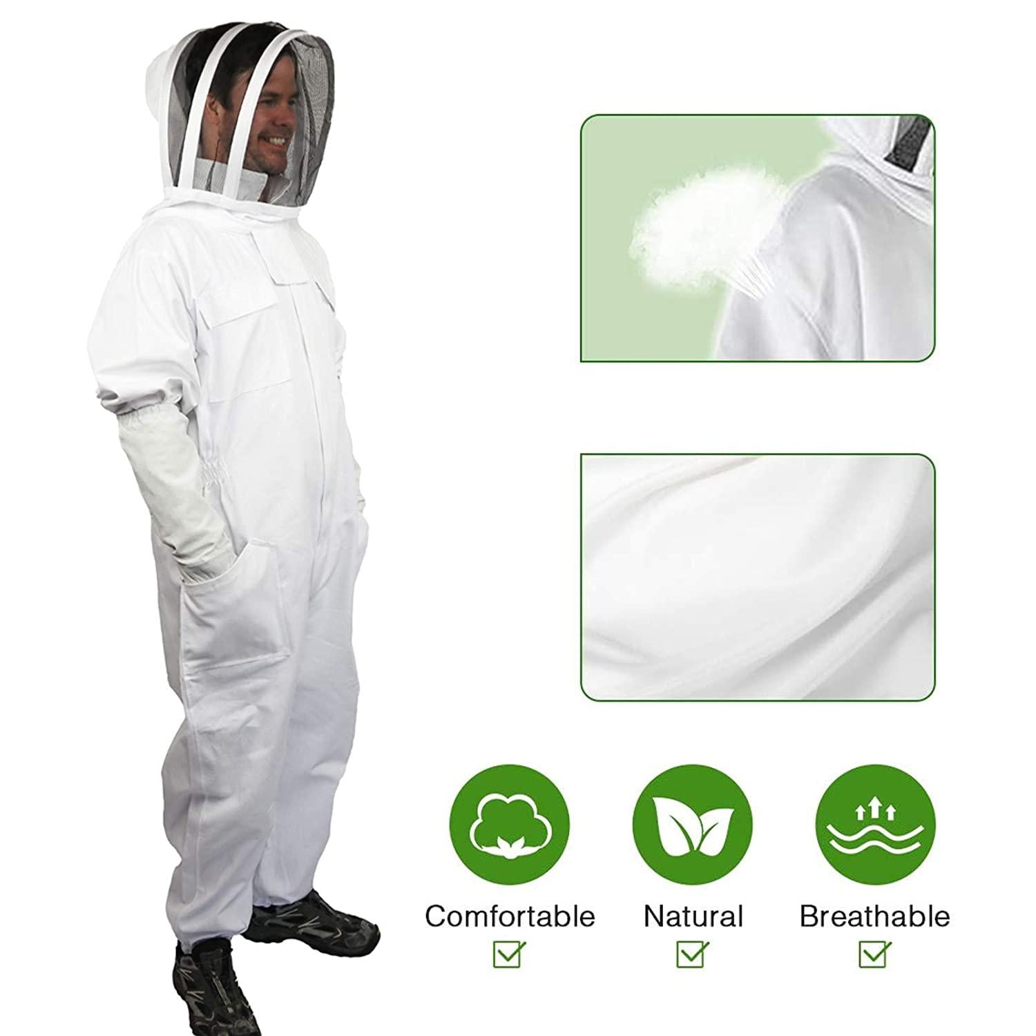beekeeping suit for women/men,xxl professional beekeeper suit with ventilated veil hood, beekeeper costume for adult bee keepers suit, bee suit with gloves,beehive j hook and beekeeping brush