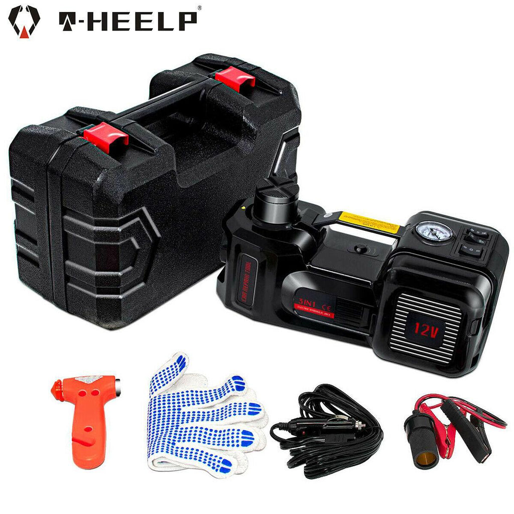 Car Jack Lift 5Ton 12V Electric Hydraulic Floor Jack Tire Inflator Pump Tool Kit