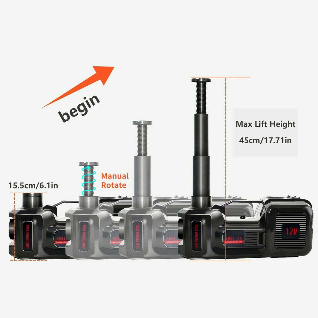 Car Jack Lift 5Ton 12V Electric Hydraulic Floor Jack Tire Inflator Pump Tool Kit