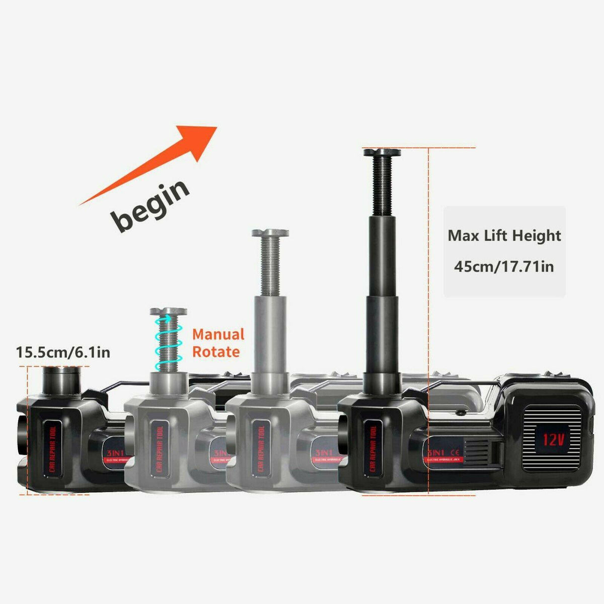 Car Jack Lift 5Ton 12V Electric Hydraulic Floor Jack Tire Inflator Pump Tool Kit