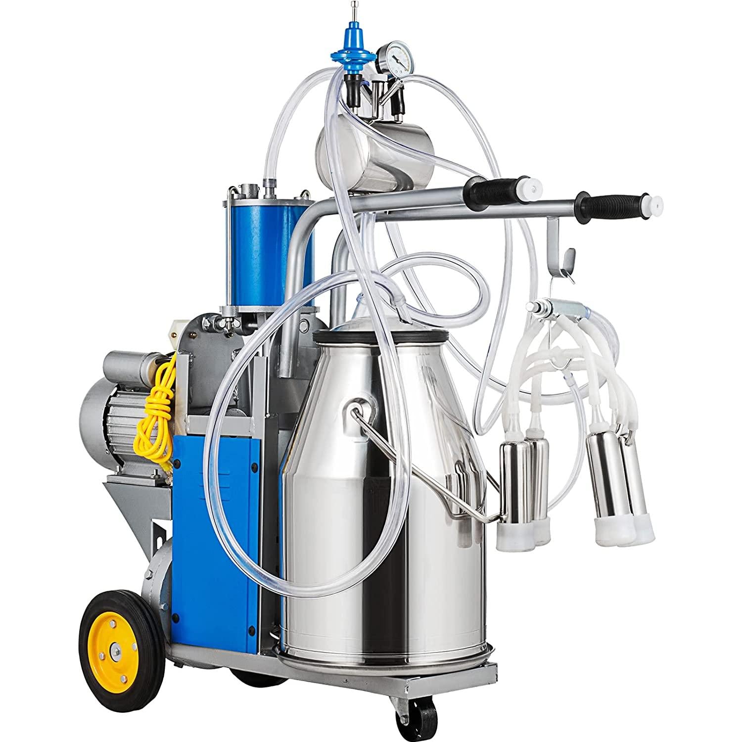 vevor electric milking machine 1440 rpm 5-8 cows per hour milker machine 0.55 kw milking equipment with 25l 304 stainless steel bucket single cow milking machine bucket milker for cows
