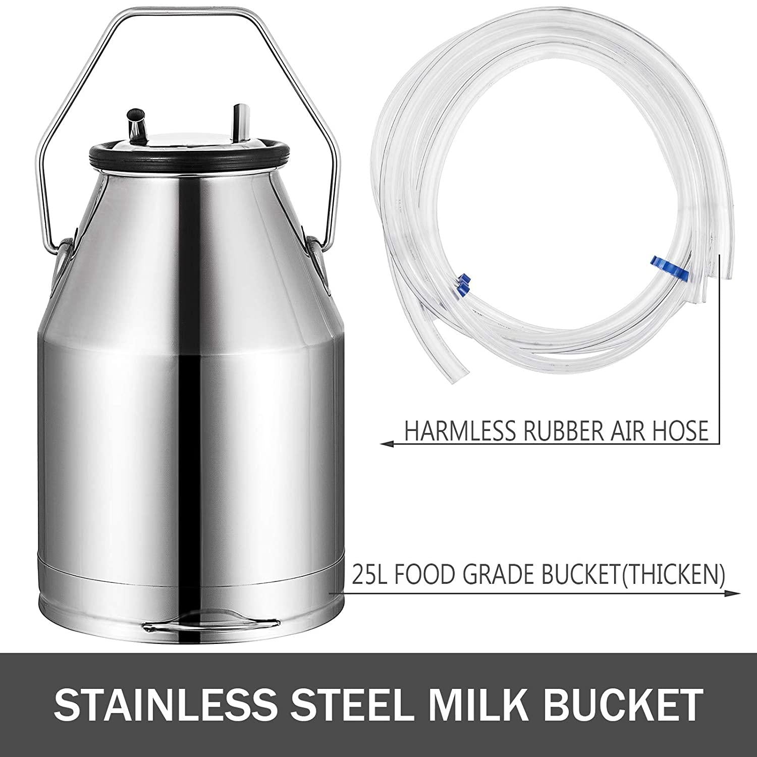 vevor electric milking machine 1440 rpm 5-8 cows per hour milker machine 0.55 kw milking equipment with 25l 304 stainless steel bucket single cow milking machine bucket milker for cows