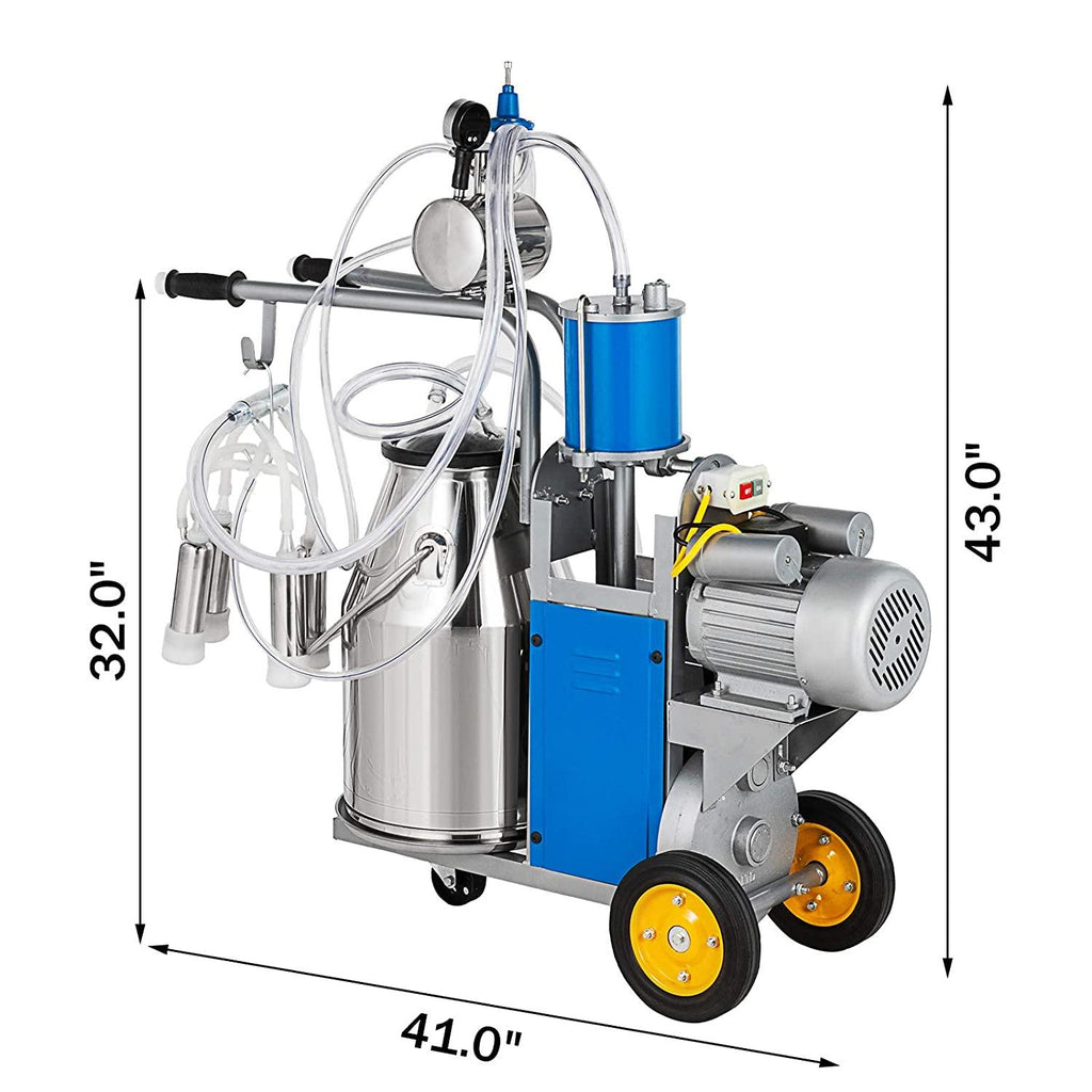 vevor electric milking machine 1440 rpm 5-8 cows per hour milker machine 0.55 kw milking equipment with 25l 304 stainless steel bucket single cow milking machine bucket milker for cows
