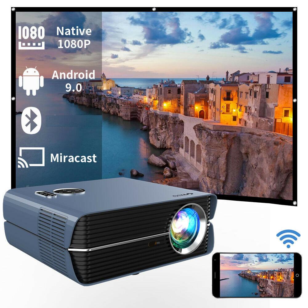 eug smart android 9.0 projector native 1080p home theater bt 5.0 airplay tv hdmi