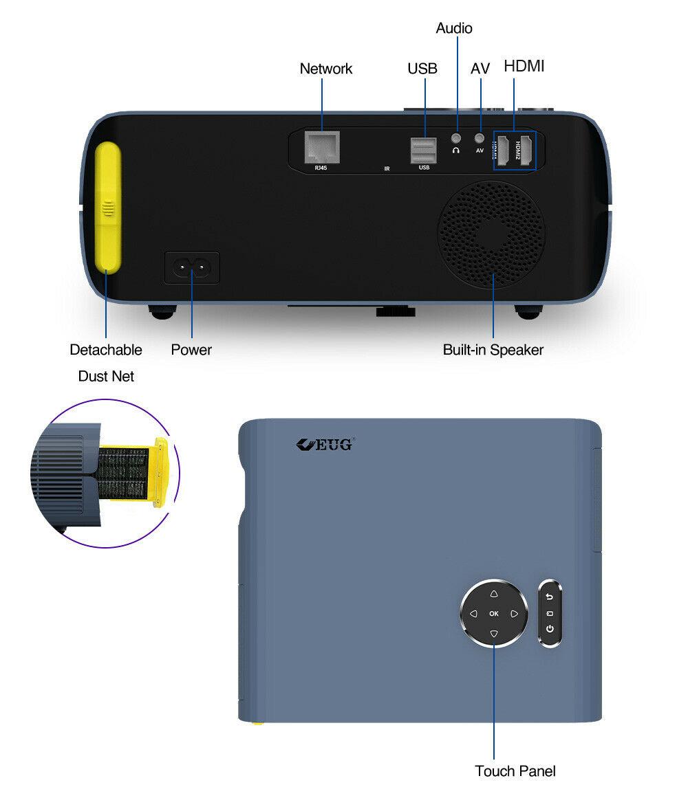 eug smart android 9.0 projector native 1080p home theater bt 5.0 airplay tv hdmi