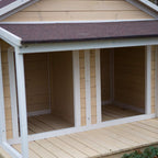 Antique LarDog House W Roof Solid Penthouse Kennels Crates Duplex 51x43x43 W Balcony &amp; Ez Entrance for Two Dogs. For Outdoor Dog Bed Has a Raised Bottom and Natural Insulation. White Wash