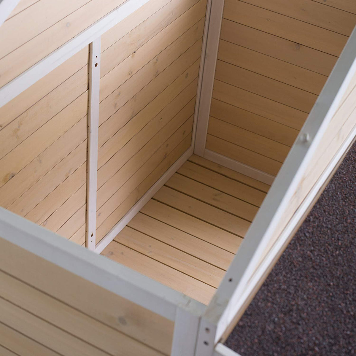 Antique LarDog House W Roof Solid Penthouse Kennels Crates Duplex 51x43x43 W Balcony &amp; Ez Entrance for Two Dogs. For Outdoor Dog Bed Has a Raised Bottom and Natural Insulation. White Wash