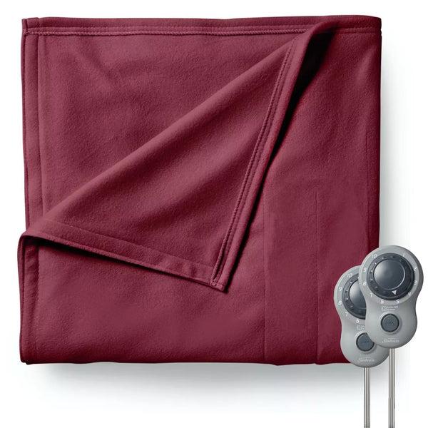 Sunbeam Size Electric Fleece Heated Blanket in Garnet with Dual Zone