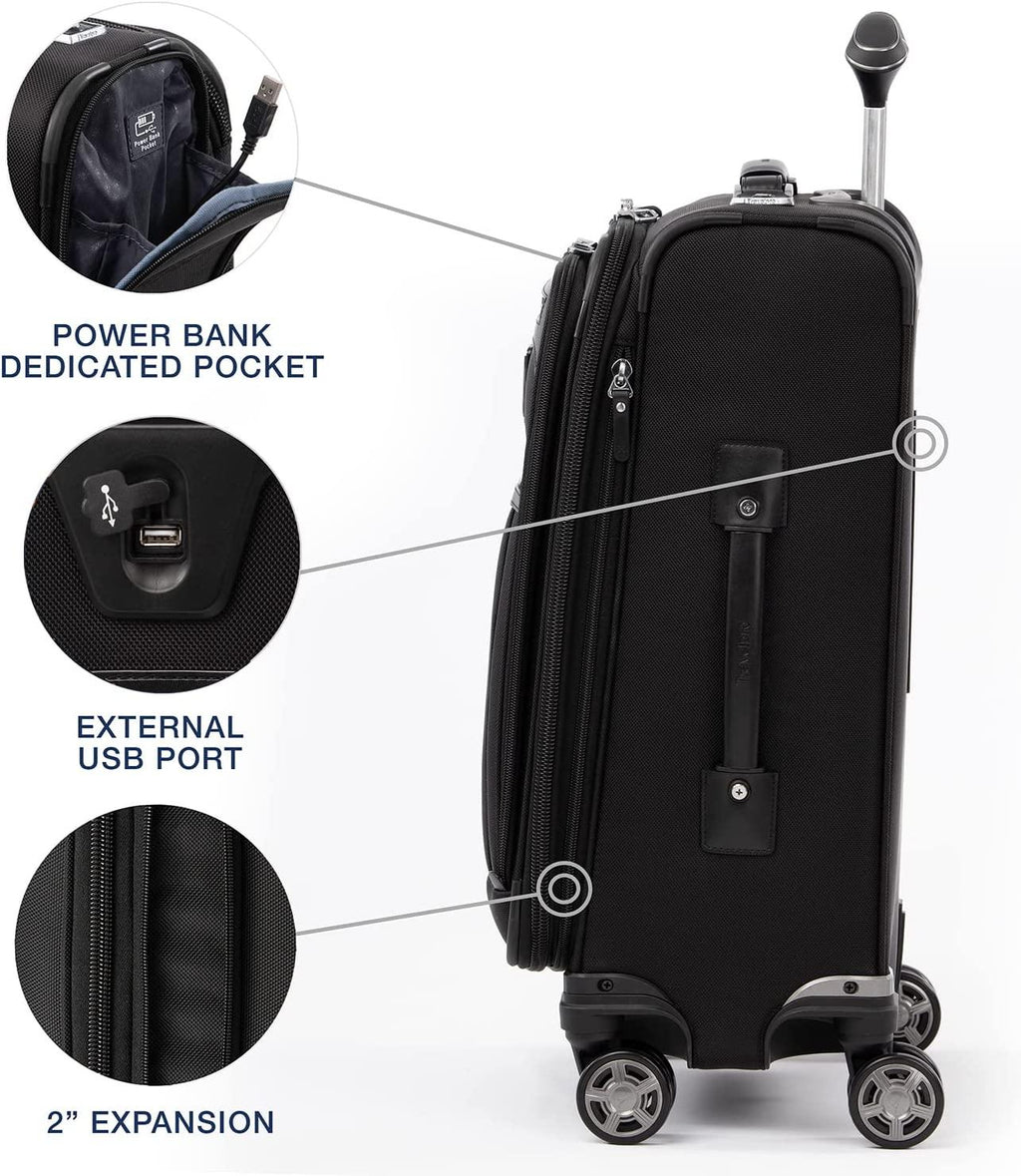 Platinum Elite Softside Expandable Spinner Wheel Luggage, Shadow Black, Carry-On 21-Inch