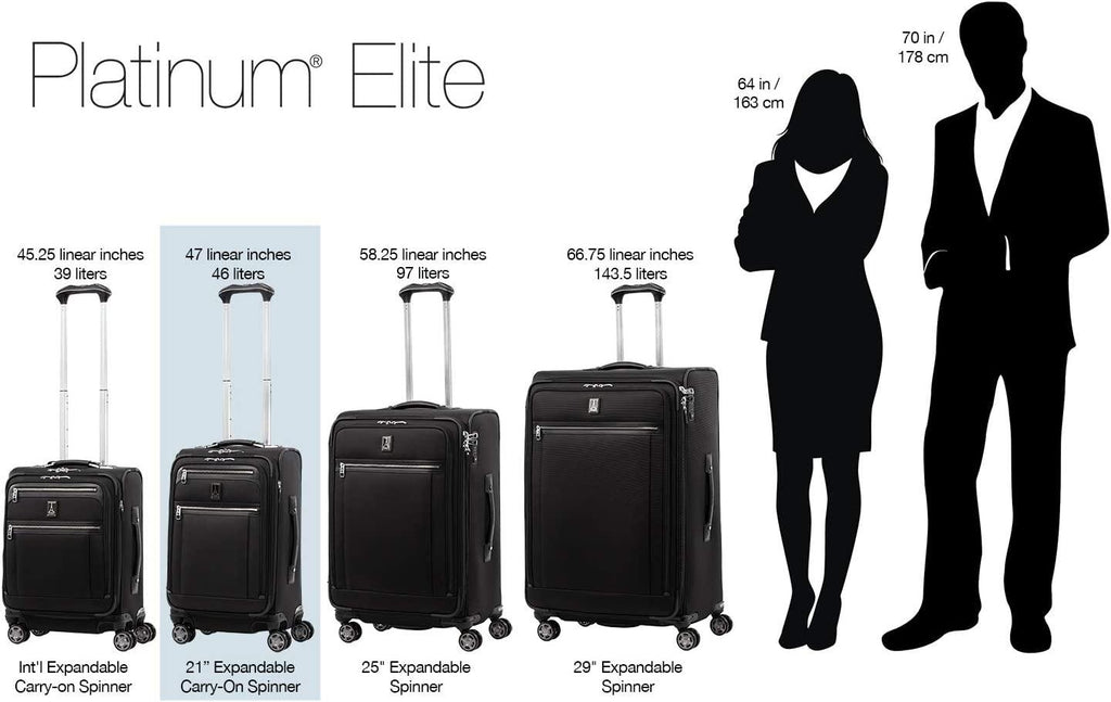Platinum Elite Softside Expandable Spinner Wheel Luggage, Shadow Black, Carry-On 21-Inch