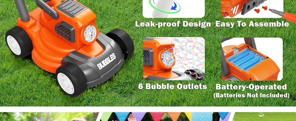 Bubble Lawn Mower for Kids,3-in-1 Bubble Machine Blower Toy Ages 3-8 Oran| Automatic Bubble Blower,10 Solution Packs,Pretend Gardening Play,Push Toy for Toddlers,Summer Outdoor Gift for Boys and Girls