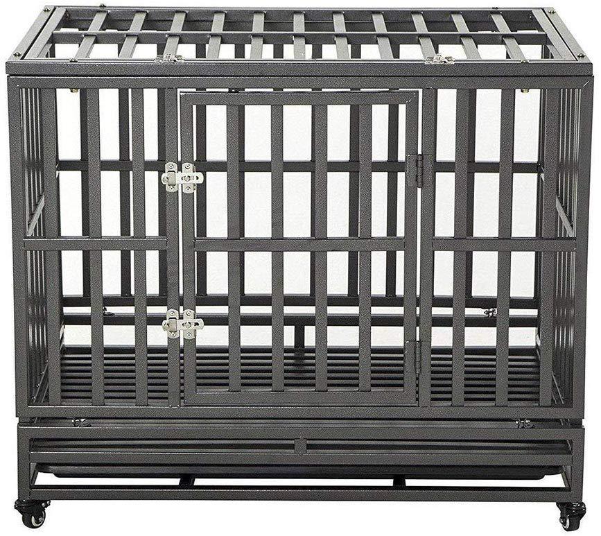 LUCKUP Heavy Duty Dog Crate Strong Metal Kennel and Crate for LarDogs,Easy to Assemble with Four Wheels