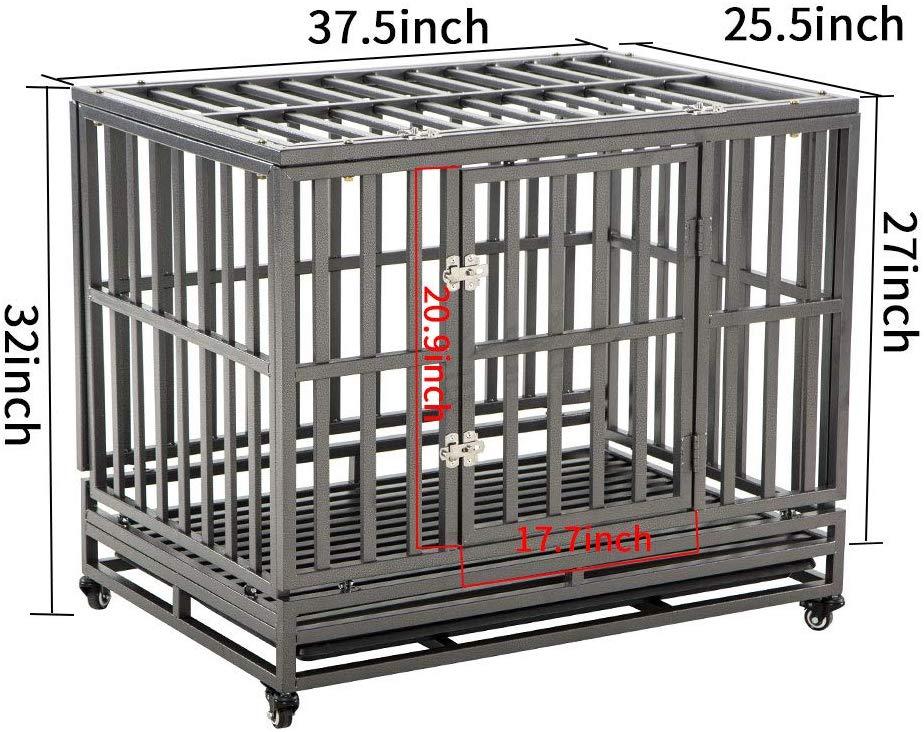 LUCKUP Heavy Duty Dog Crate Strong Metal Kennel and Crate for LarDogs,Easy to Assemble with Four Wheels