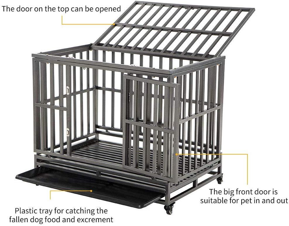 LUCKUP Heavy Duty Dog Crate Strong Metal Kennel and Crate for LarDogs,Easy to Assemble with Four Wheels