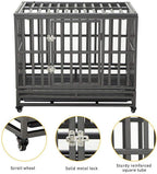 LUCKUP Heavy Duty Dog Crate Strong Metal Kennel and Crate for LarDogs,Easy to Assemble with Four Wheels