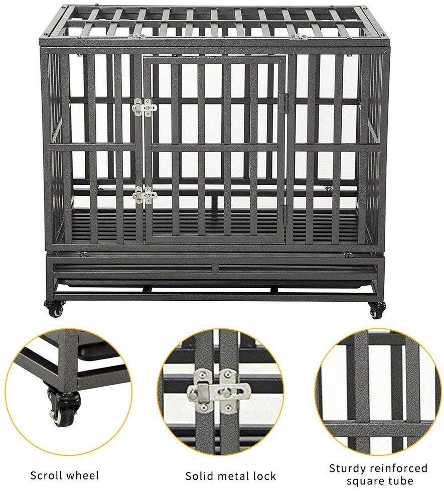 LUCKUP Heavy Duty Dog Crate Strong Metal Kennel and Crate for LarDogs,Easy to Assemble with Four Wheels