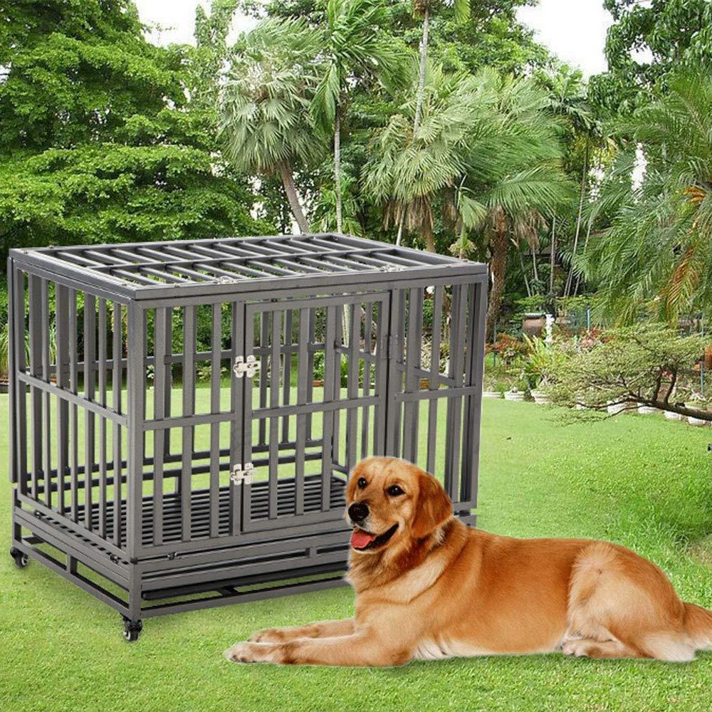 LUCKUP Heavy Duty Dog Crate Strong Metal Kennel and Crate for LarDogs,Easy to Assemble with Four Wheels