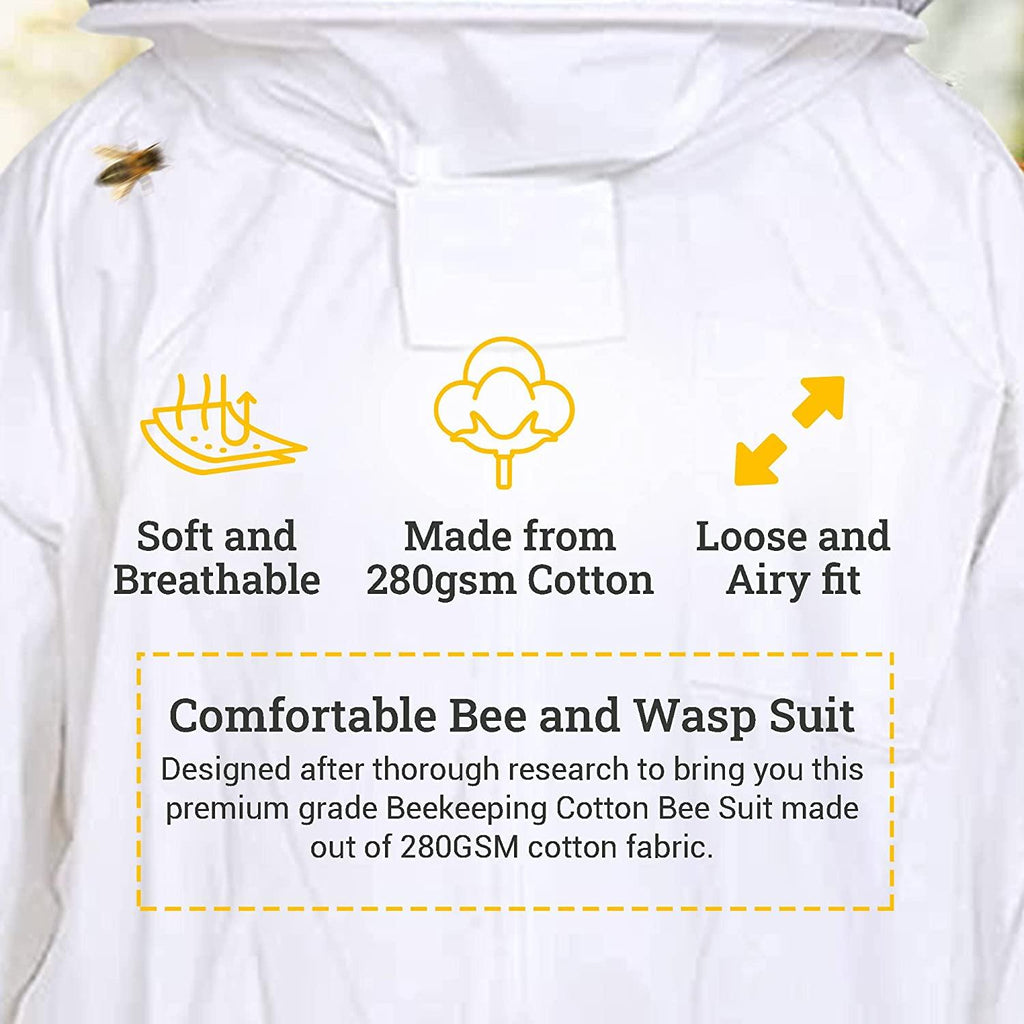 beeattire bee suit with round hood - cotton thick sting-less protection pro beekeeper suit beekeeper costume adult bee keeper costume beekeeping suit bee keeper suit ykk zippers (2xl)