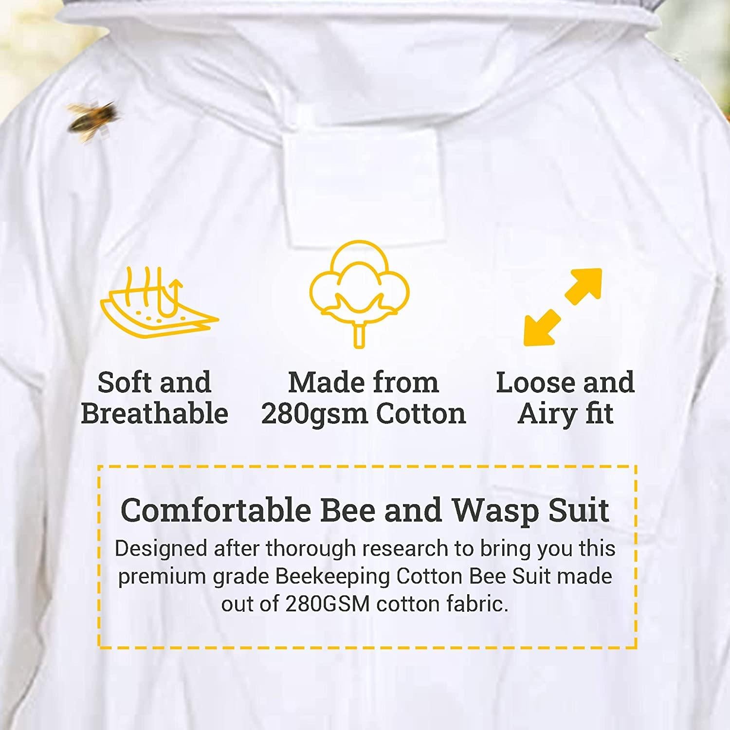 beeattire bee suit with round hood - cotton thick sting-less protection pro beekeeper suit beekeeper costume adult bee keeper costume beekeeping suit bee keeper suit ykk zippers (2xl)