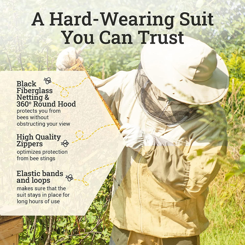 beeattire bee suit with round hood - cotton thick sting-less protection pro beekeeper suit beekeeper costume adult bee keeper costume beekeeping suit bee keeper suit ykk zippers (2xl)