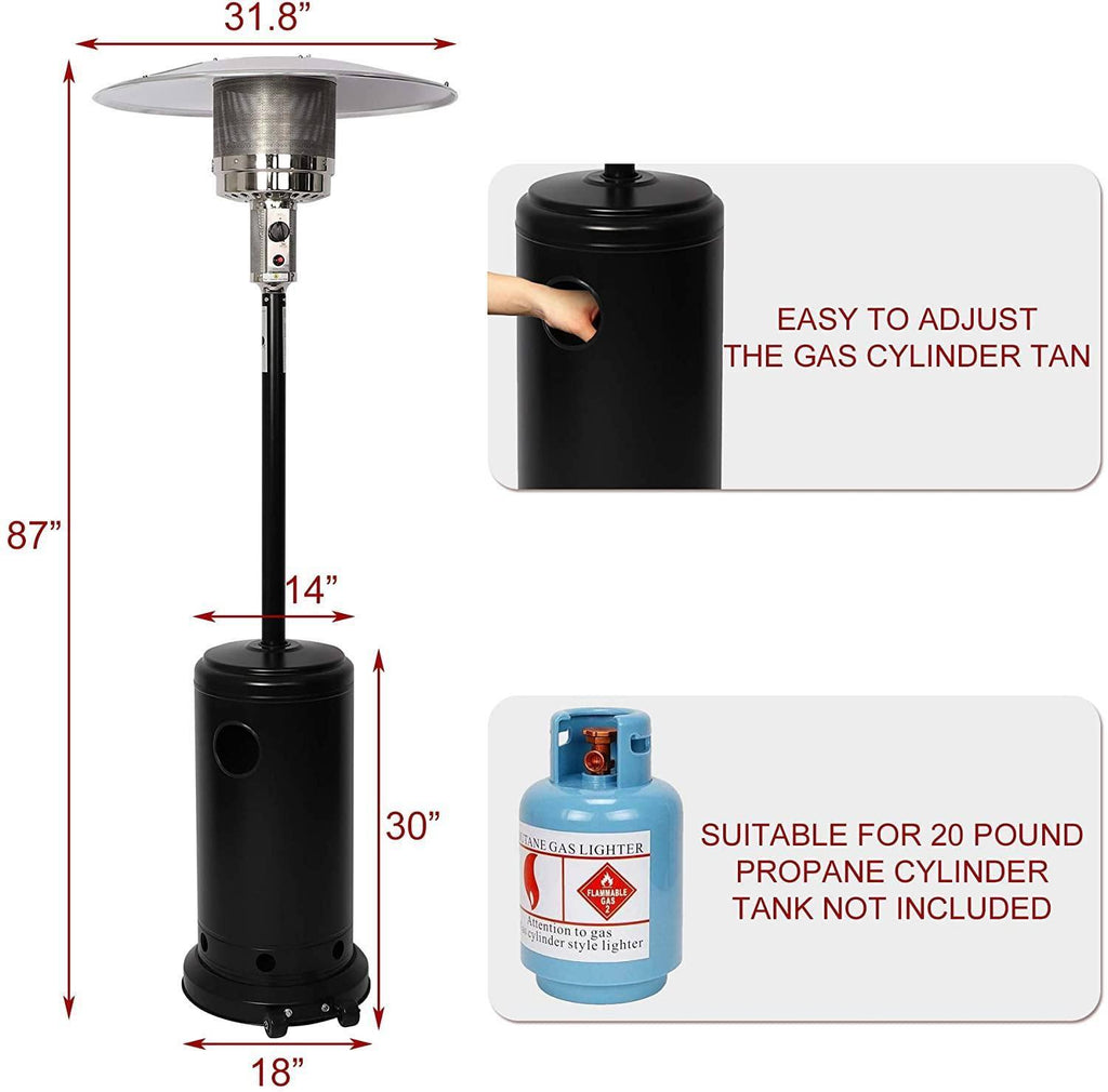 ALAREWO Outdoor Propane Heater Portable Patio Heater With Wheels 87 Inches Tall 36000 BTU for Commercial Courtyard (Black)