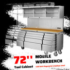 72-inch Rolling Tool Cabinet Mobile Workbench Tool Chest with 15 StoraDrawers, Wheels, 3 Uper Cabinet, Outlet, SS Pegboard,  Steel