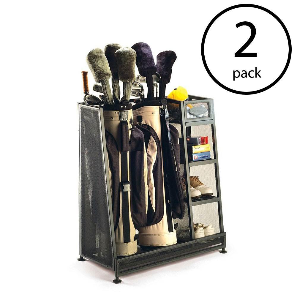 Suncast Metal Complete Golf Bag Organizer for Garaw/ Shelves &amp; Bin (2 Pack)