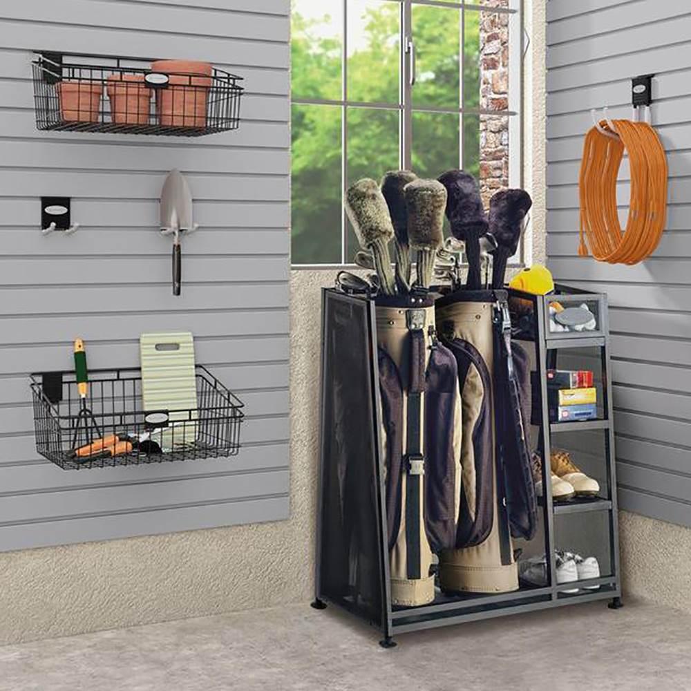 Suncast Metal Complete Golf Bag Organizer for Garaw/ Shelves &amp; Bin (2 Pack)